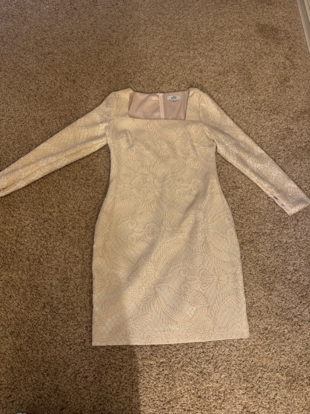 Badgley Mischka Ivory Long-Sleeve Lace Sheath Dress